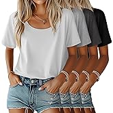Ficerd 4 Pack Women's Scoop Neck Loose Fit T Shirts Basic Casual Short Sleeve Tops Soft Layer Summer Tees