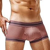 CHAOJIESI Mens Trunks Underwear Soft Ribbed Cotton Boxer Briefs for Men Low Rise Breathable Stretchy Comfort Pouch Design