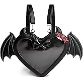 ENJOININ Gothic Ita Bag Backpack with Bat Wings Kawaii Heart Shaped Pin Display Bag Adjustable Crossbody Shoulder Purse for Cosplay and Concert, Black