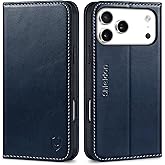 SHIELDON Wallet Case for iPhone 17 Pro Max 6.9-inch 2025 | Genuine Leather, Folio, RFID Blocking Credit Card Holder, Kickstand, Magnetic, Shockproof Protective Cover - Retro Dark Blue