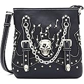 Sugar Skull Day of the Dead Cross Bone Rock Metallic Purse Skeleton Leather Purse Women Crossbody Handbag Shoulder Bag
