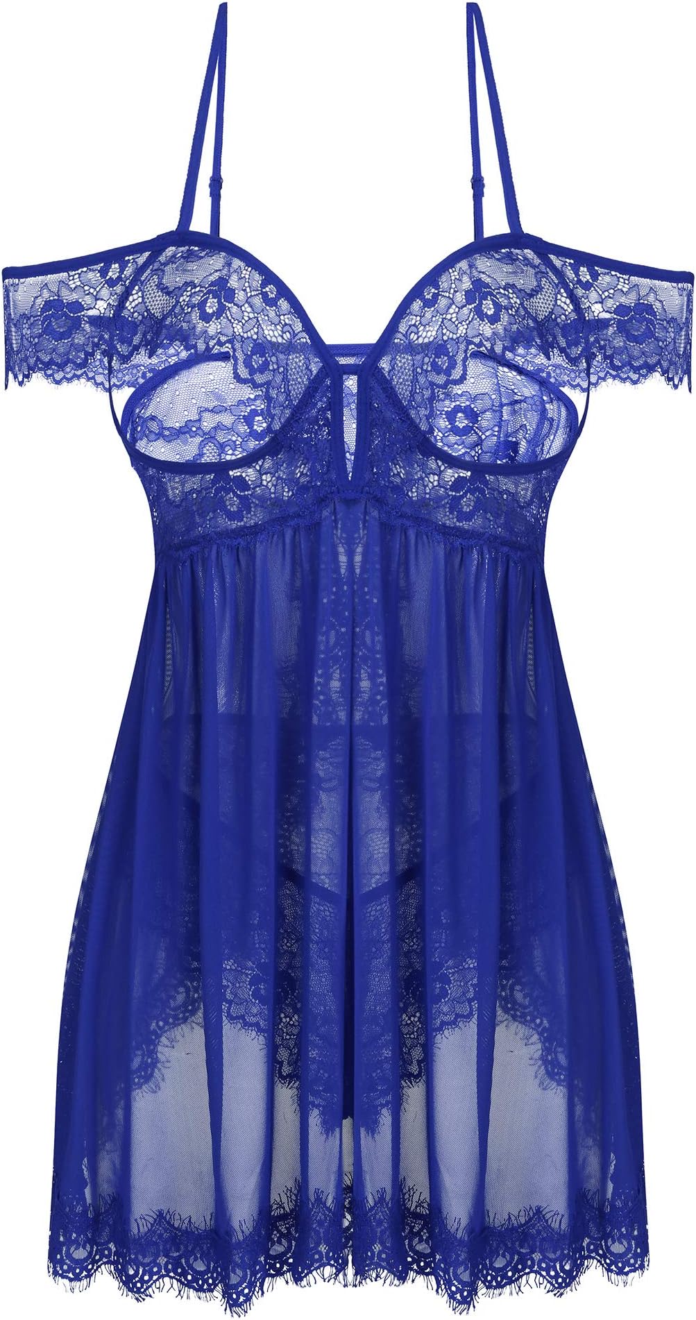 Womens Babydoll Lingerie Lace Sexy Off Shoulder One Piece Open Back Teddy Nightwear