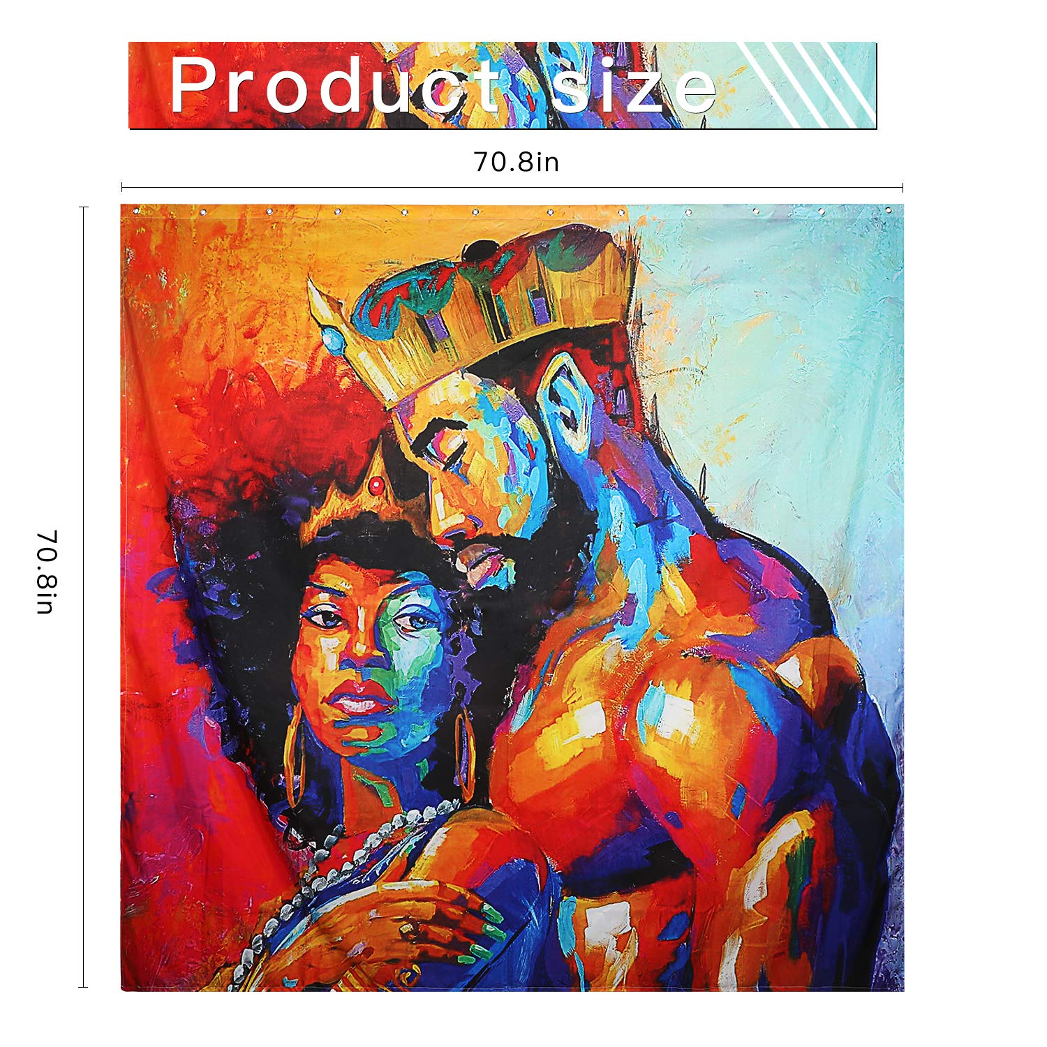 Flymall Shower Curtain Set,Waterproof Washable Polyester Fabric African Couples Painting Shower Curtain Including 12-Pack Shower Hooks for Home Bathroom Decor(71 x 71)