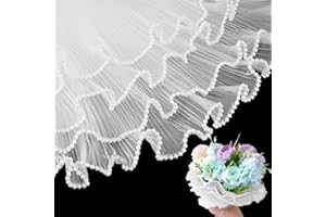 FACULX 3 Pack Pearl Edge Bouquet Packaging Paper, Korean Flower Wrapping Mesh Paper Floral Net Yarn Wrinkle Waves Paper for Mother's Day Wedding Anniversary Birthday Florist Supplies 4.37 Yards (White)