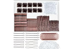 510PCS Brown Bobby Pins Hair Pins Kit with Hair Net, YINGFENG Includes 100 Bobby Pins for Women, 100 U-Shaped Buns Hair Clips, 300 Hair Bands and 10 Brown Hair Nets, Dance competition must haves