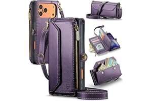 Strapurs Wallet Case Compatible with iPhone 17 Pro Max 6.9" RFID Blocking 10-Card Holder Soft PU Leather Magnetic Snap Shoulder Strap Zipper Pocket Phone Case Fit for iPhone 17 Pro Max - Purple