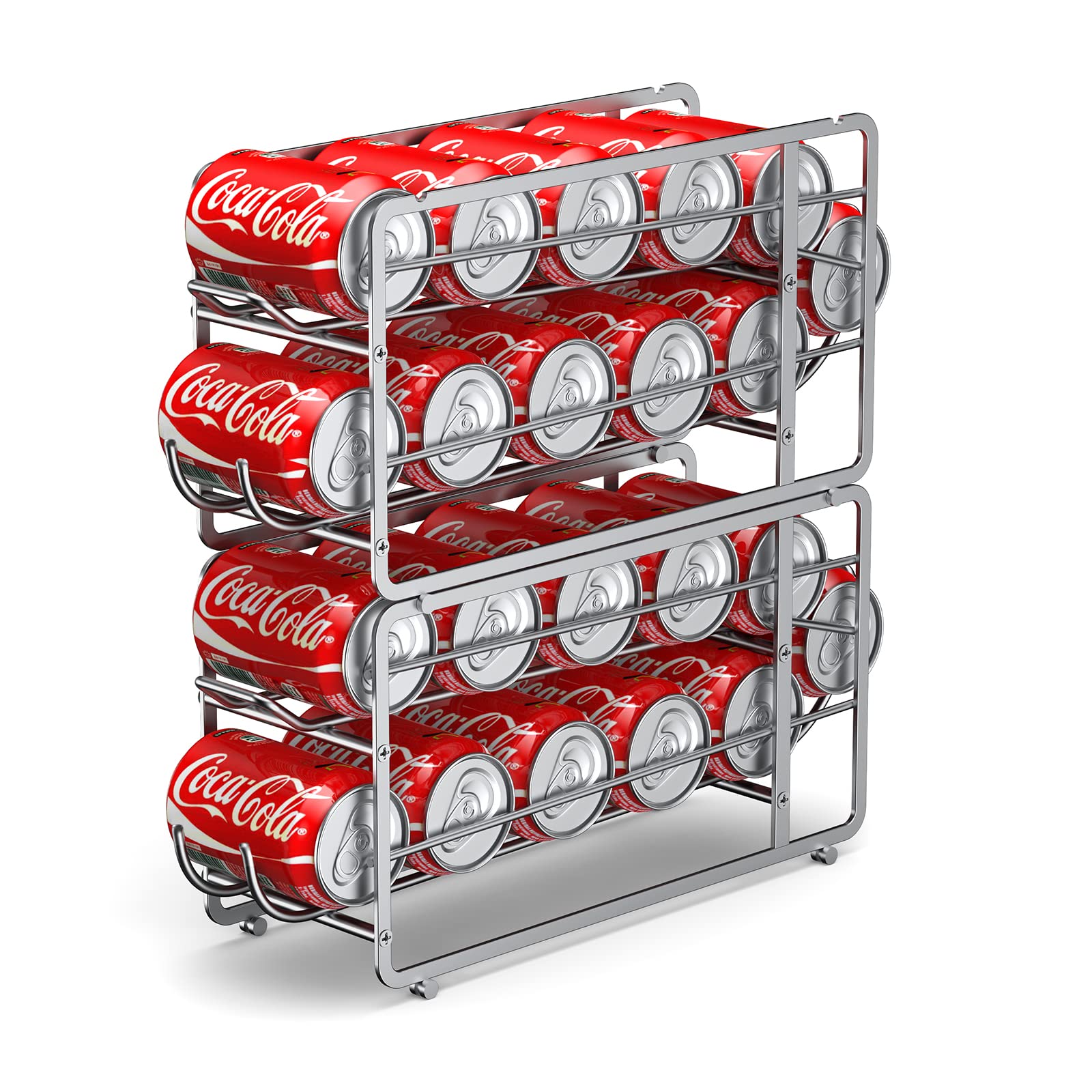 Photo 1 of Canyave Soda Can Organizer Storage Rack, 2 Pack Stackable Beverage Soda Can Dispenser Organizer Holder for Refrigerator, Cabinet, Pantry (Silver)