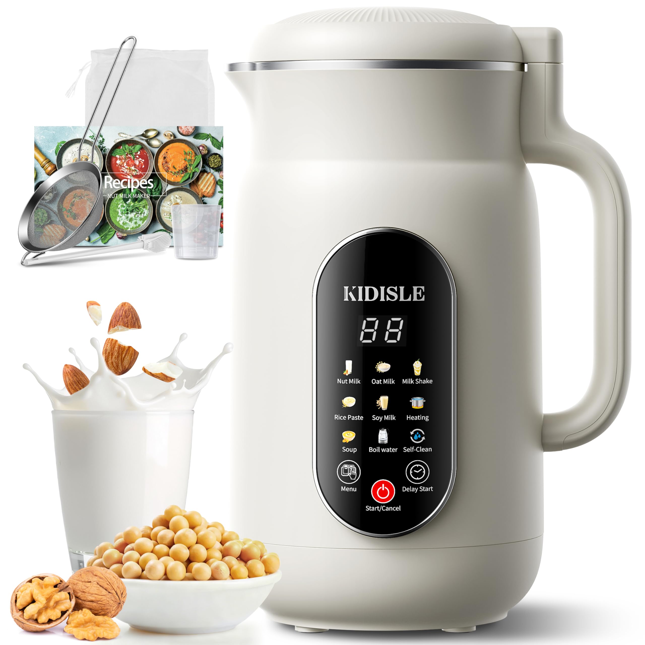 Photo 1 of KIDISLE 51oz Nut Milk Maker Machine, 10-in-1 Soup Maker with 140? Heating & 8H Keep Warm, Touch Screen Plant-Based Milk Maker for Almond, Oat & Soy, 12H Delay Start & Self-Clean, Noise Reduction