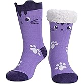 FNOVCO Cat Socks Fuzzy Slipper Socks for Women with Grippers, Cozy Warm Sherpa Lined Slipper Socks