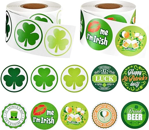 Amazon 1000ピース 聖パトリックデー ステッカー シャムロック 粘着ラベル 丸いクローバー ロールステッカー シャムロックステッカー 聖パトリック祭 封筒シール 2ロール 異なるスタイル シール ステッカー 文房具 オフィス用品