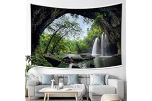 Mountain Cave Nature Tapestry Wall Hanging Forest Landscape Tapestries Waterfall Large Tapestry for Bedroom Dorm Decor 91x71 