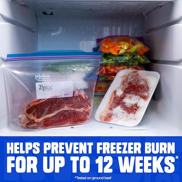 ZIPLOC QUART FOOD STORAGE FREEZER BAGS, GRIP ‘N SEAL TECHNOLOGY FOR EASIER GRIP, OPEN, AND CLOSE, 100 COUNT