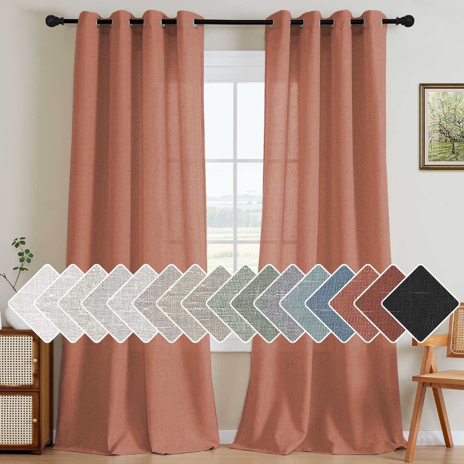 H.VERSAILTEX Linen Curtains Home Decorative Nickel Grommet Curtains Privacy Added Energy Saving Light Filtering Window Treatments Draperies for Bedroom, Terracotta, 2 Panels, 52 x 108 - Inch