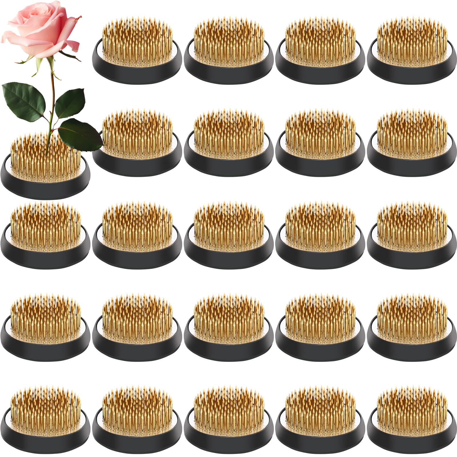 Photo 1 of Sliner 24 Pcs 2 Inch Floral Frogs Round Brass Flower Holder Japanese Ikebana Vase Floral Frogs Arranger Fixed Tools Pin for Flower Arrangement Plant Fixation Decoration Home DIY Craft(Gold)