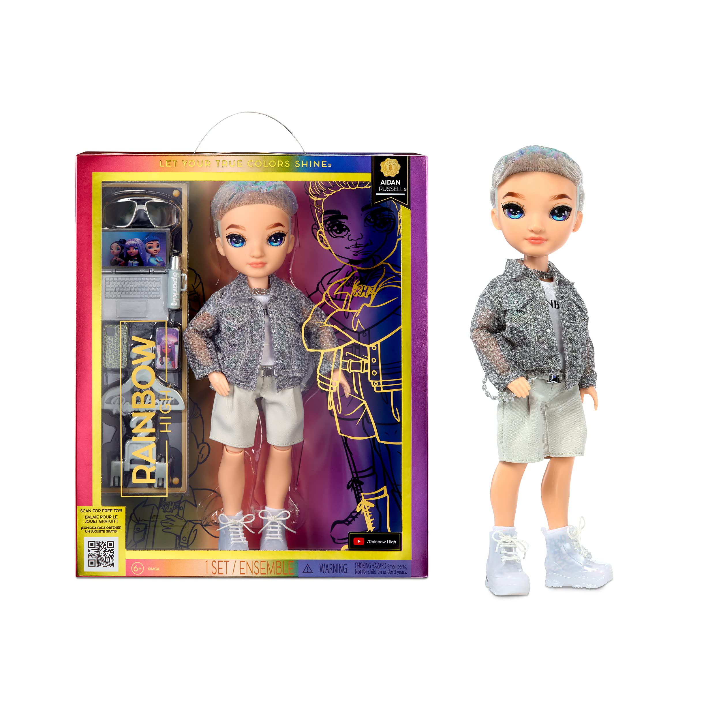 Rainbow High Fashion Doll – AIDAN RUSSEL - Purple BOY Doll – Fashionable Outfit & 10+ Colourful Play Accessories - For Collectors and Kids Ages 4-12