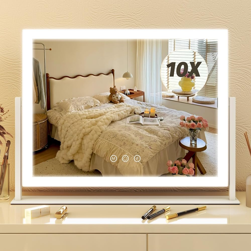 FENNIO Vanity Mirror with Lights 13'' x 17'' Makeup Mirror with Lights,Vanity Mirror Touch Screen with 3-Color Lighting,Dimma