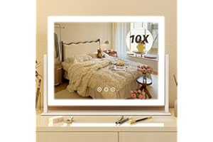 FENNIO Vanity Mirror with Lights 13'' x 17'' Makeup Mirror with Lights,Vanity Mirror Touch Screen with 3-Color Lighting,Dimmable,for Vanity Desk Bedroom White