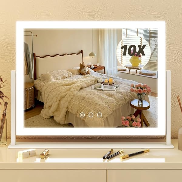 FENNIO Vanity Mirror with Lights 13'' x 17'' Makeup Mirror with Lights,Vanity Mirror Touch Screen with 3-Color Lighting,Dimma