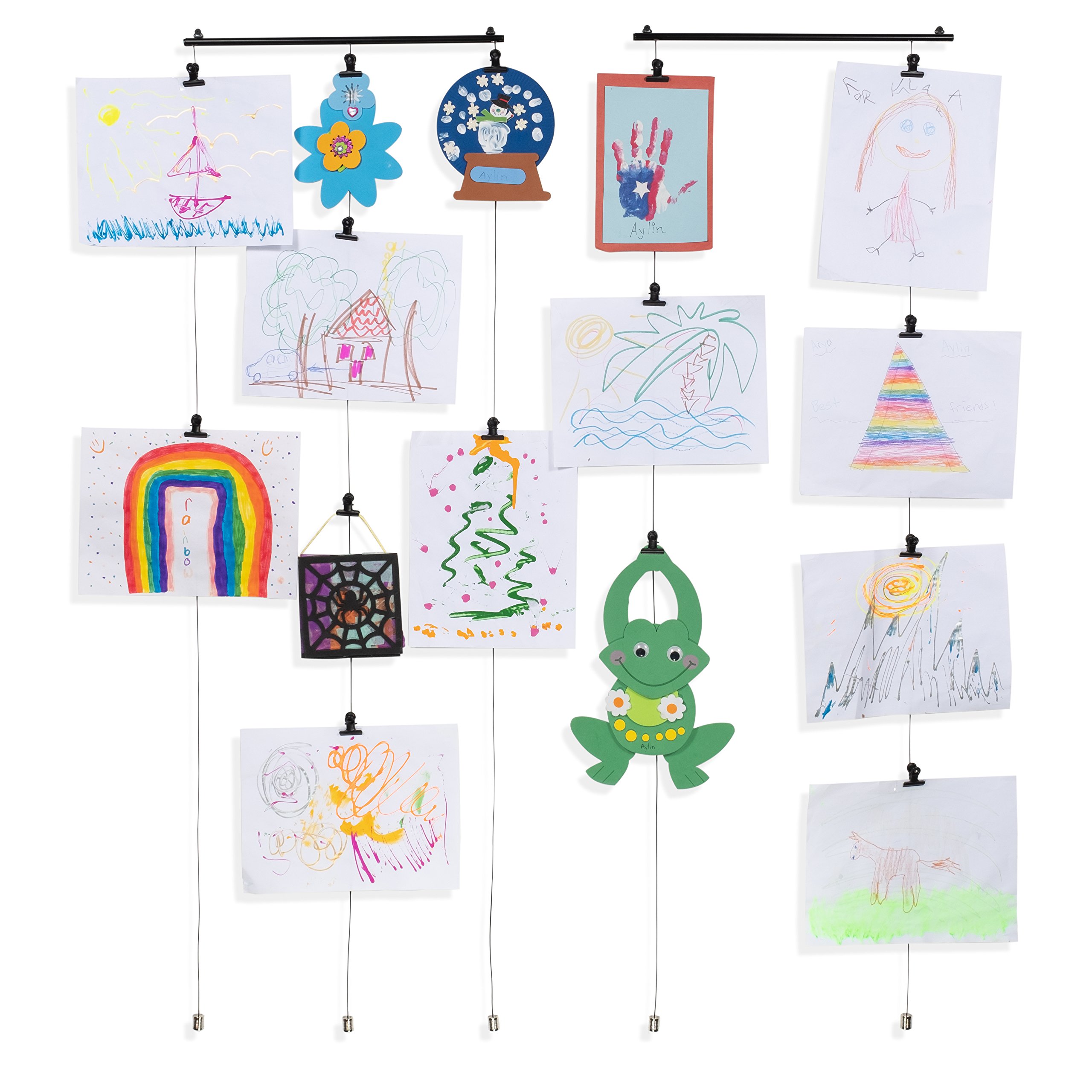 Photo 1 of You Have Space Picture Hanging Kit Set of 2 with 48 Magnetic Clips for Pictures, Polaroids, Kids Crafts and Artwork, Metal Black