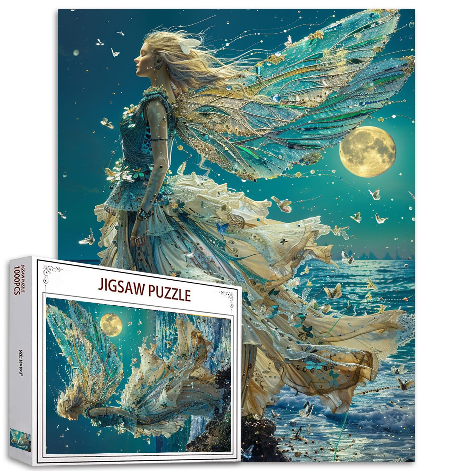 Photo 1 of Tucocoo 1000 Piece Jigsaw Puzzles for Adults Sea Goddess Painting Jigsaw Puzzle Abstract Fairy 1000 Pieces Puzzles for Challenging Family Activity Game Ocean Moonlight Art Wall Decor DIY Puzzle Gifts