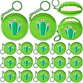 Elecrainbow 15 Pack Cactus Coin Purses with Keyring for Cactus Tropical Mexican Western Desert Hawaiian Summer Themed Party Decoration,Green