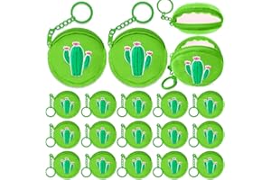 Elecrainbow 15 Pack Cactus Coin Purses with Keyring for Cactus Tropical Mexican Western Desert Hawaiian Summer Themed Party Decoration,Green