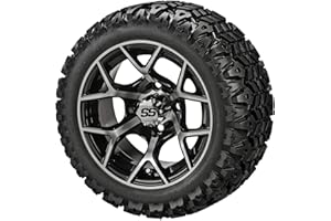 RM Cart - 12" Ninja Black/Machined on 20x10-12 Sierra Sport Tires (Set of 4), Fits Yamaha carts, Golf Cart Tires and Wheels Combo, Can be Used on Lawn Mowers and ATV's