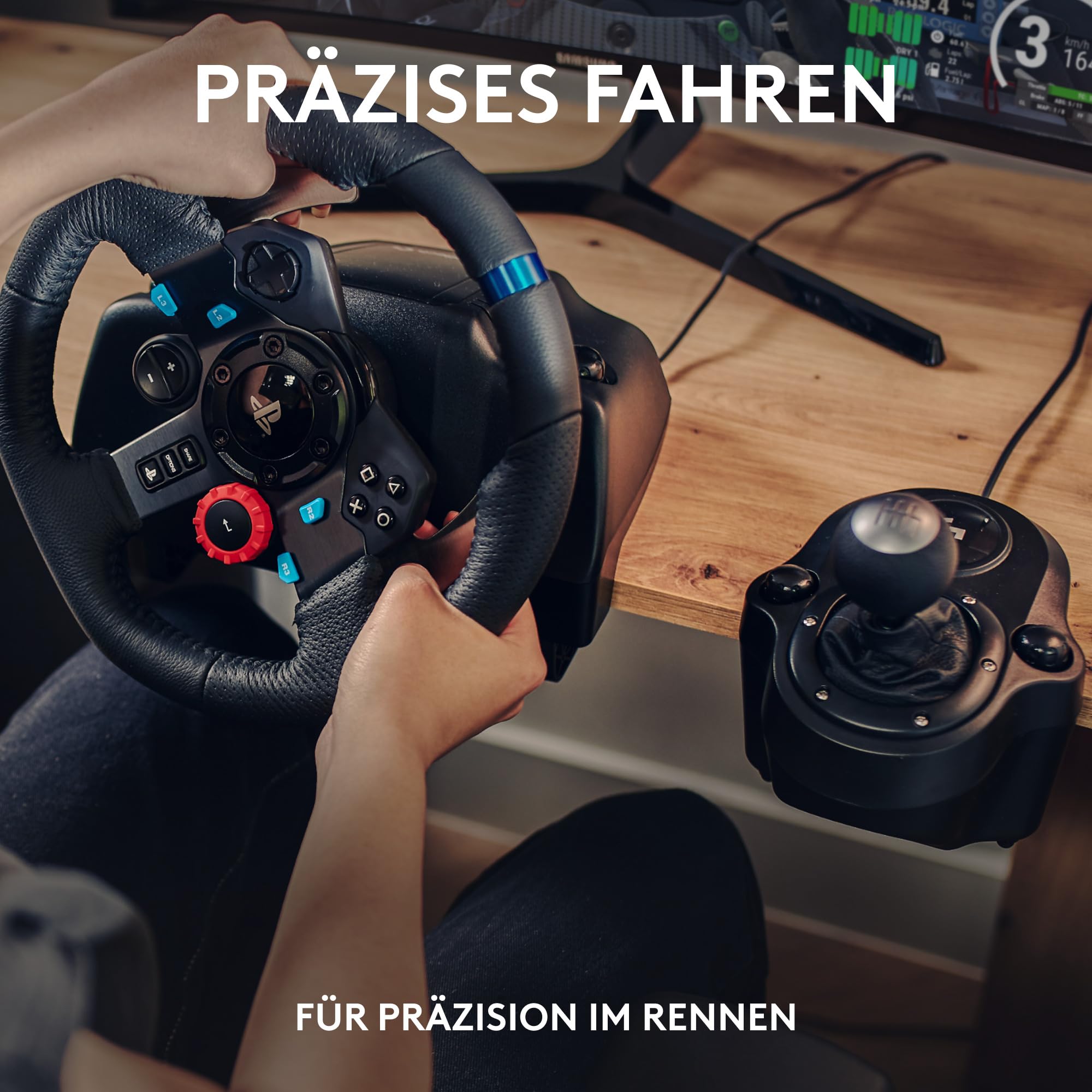 Logitech G G29 SE Driving Force Rennlenkrad und Pedale, Force Feedback, echtes Leder Driving Force Schalthebel – für PS5, PS4 und PC, Mac – Schwarz 3