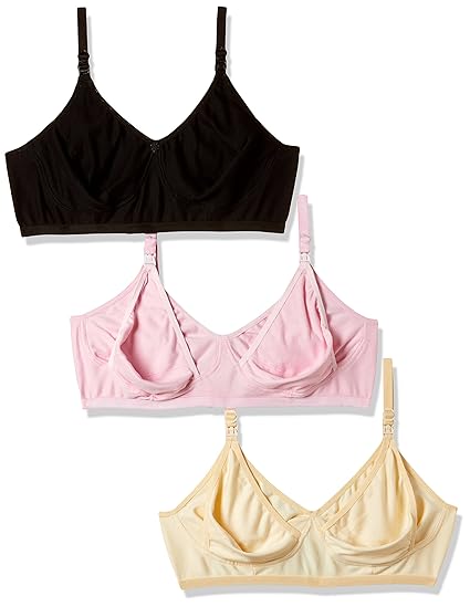 Women's Full Cup Nursing Bra (Pack of 3) (Po2-BR0014_Skin, Black, Pink_40)