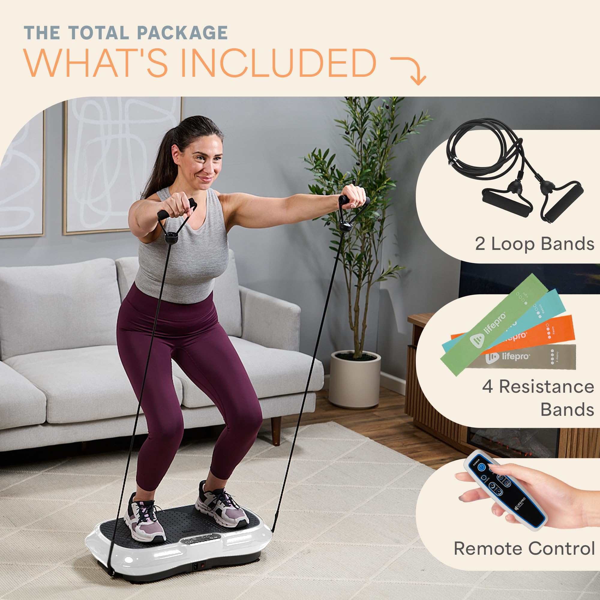 Lifepro Waver Vibration Plate Exercise Machine for Lymphatic Drainage, Muscle Activation, Full-Body Workout Vibrating Platform with Loop Bands, Fitness Equipment for Strength Toning & Fat Loss