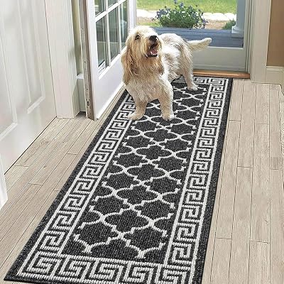 SHACOS Hallway Runner 60x180 cm Non-Slip Washable Black Kitchen Rug