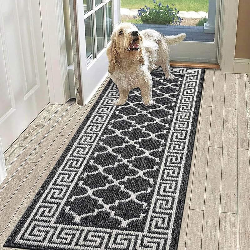 SHACOS Hallway Runner 60x180 cm Non-Slip Washable Black Kitchen Rug