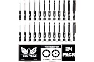 Owl Tools Torx Bit Set (24 Pack in Standard Torx Star Bits & Security/Tamper Proof) Sizes - T6 - T50 - Hex Shank Bit with Magnetic Tips - Hardened CRM Steel Alloy - 2.3" Long