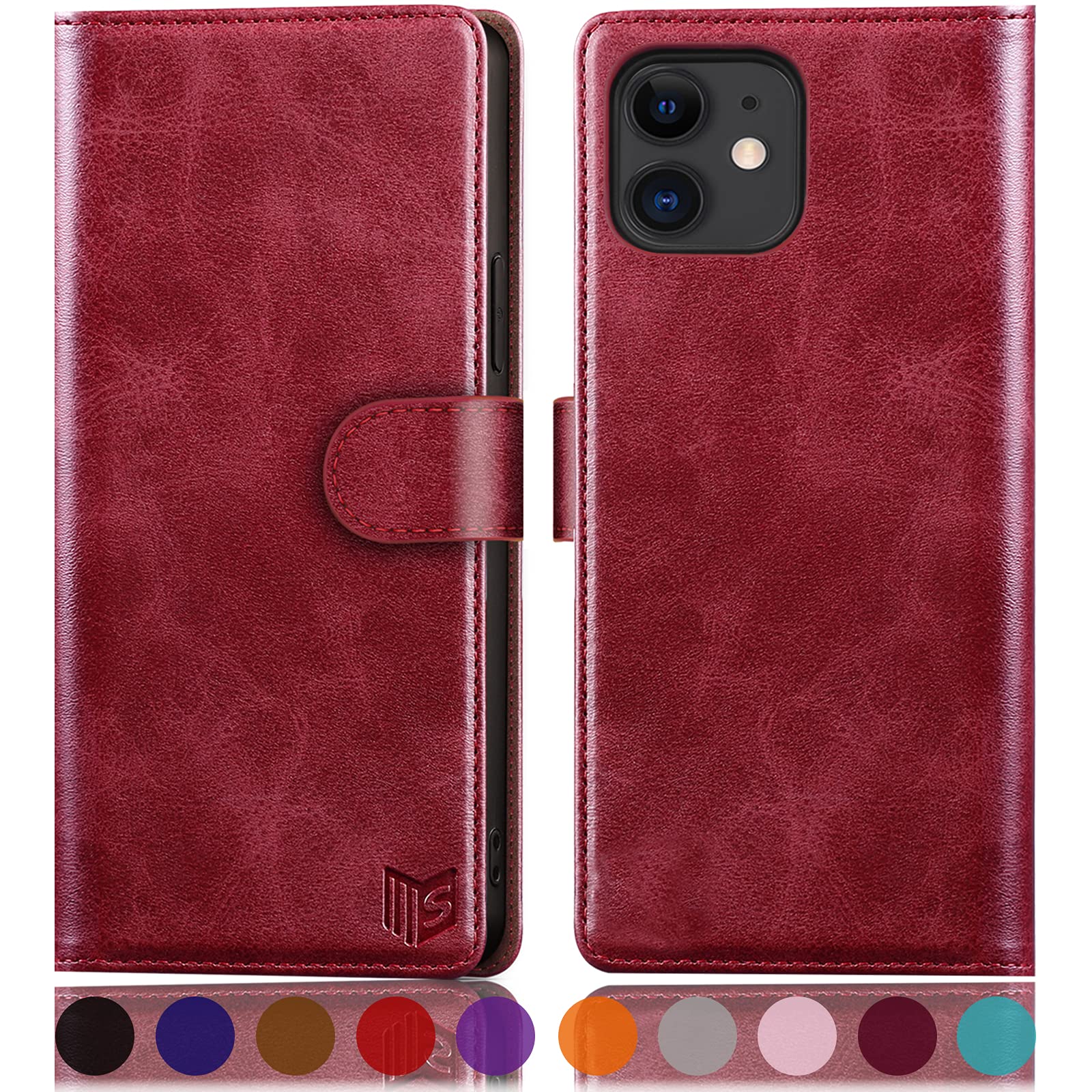 SUANPOT for iPhone 11 6.1" case with [Credit Card Holder][RFID Blocking],PU Leather Flip Book Protective Cover Women Men for apple 11 Phone case Red