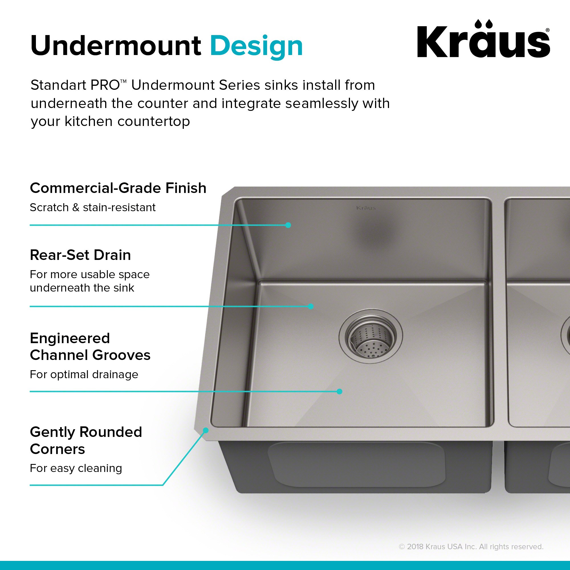 Kraus Kitchen Sinks Undermount - 33 Inch Stainless Steel Kitchen Sink, 60/40 Double Bowl, 16 Gauge, Model KHU103-33