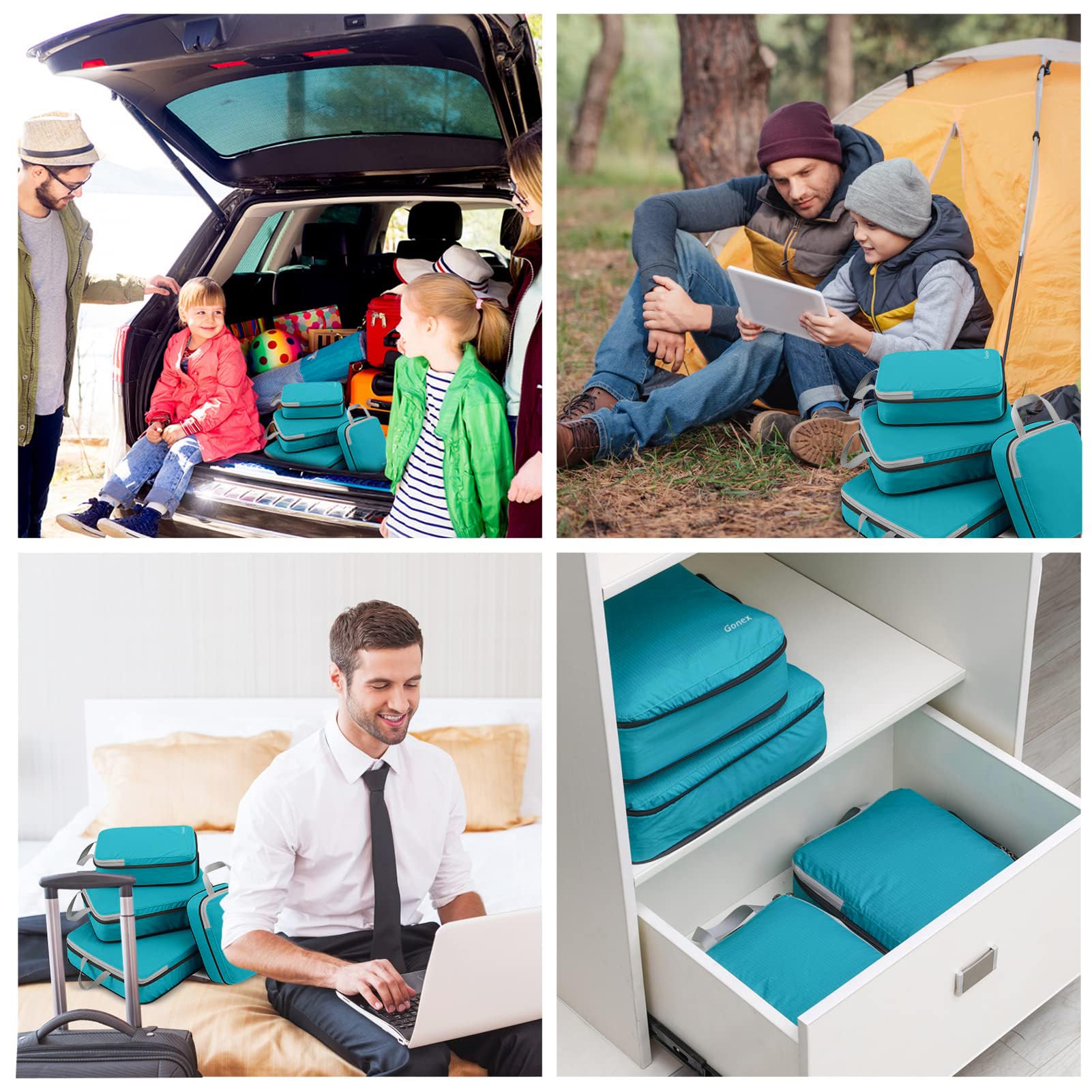Gonex Compression Packing Cubes, 3pcs/4pcs Expandable Storage Travel Luggage Bags Organizers