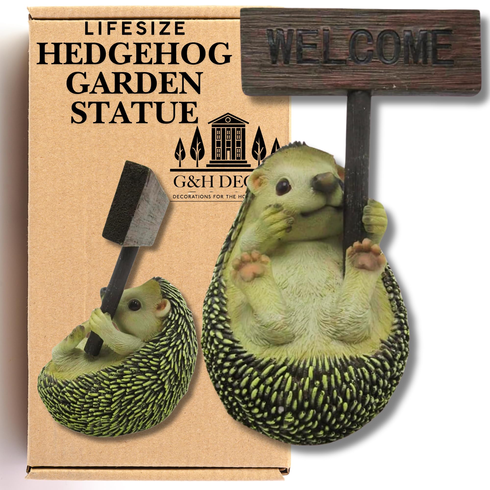 G&H Decor - Realistic Cute Hedgehog Garden Ornament - 15cm Woodland Animal Welcome Statue - Hand Painted Hedgehog Gift - Intricate Detail for Indoor Outdoor Use - Weather Resistant