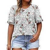 VISLILY Womens-Plus-Size-Summer-Tops Cute Ruffle Short Sleeve T Shirts Casual Crewneck Tunics Loose Blouses Tee XL-5XL
