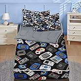 Nesker Zipper Bedding Twin Retro Colorful Gamepad Zip Up Bedding Set for Boys and Kids, Gaming Controller 3 Pcs Comforter Bed in a Bag with Fitted Sheet and 2 Pcs Pillowcases
