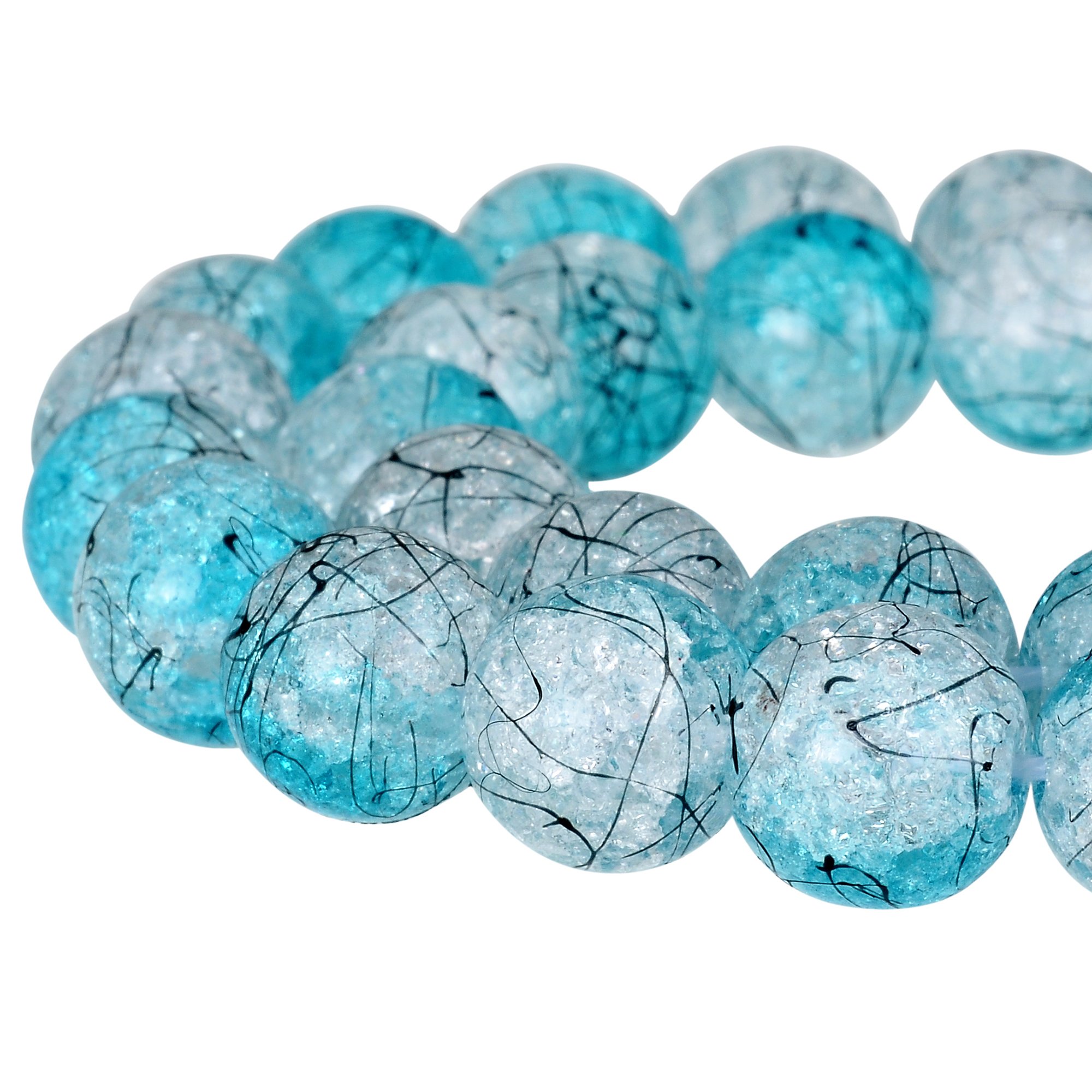 RUBYCA Round Crackle Druk Czech Crystal Glass Beads for Jewellery Making 6mm Strand (Blue and White)