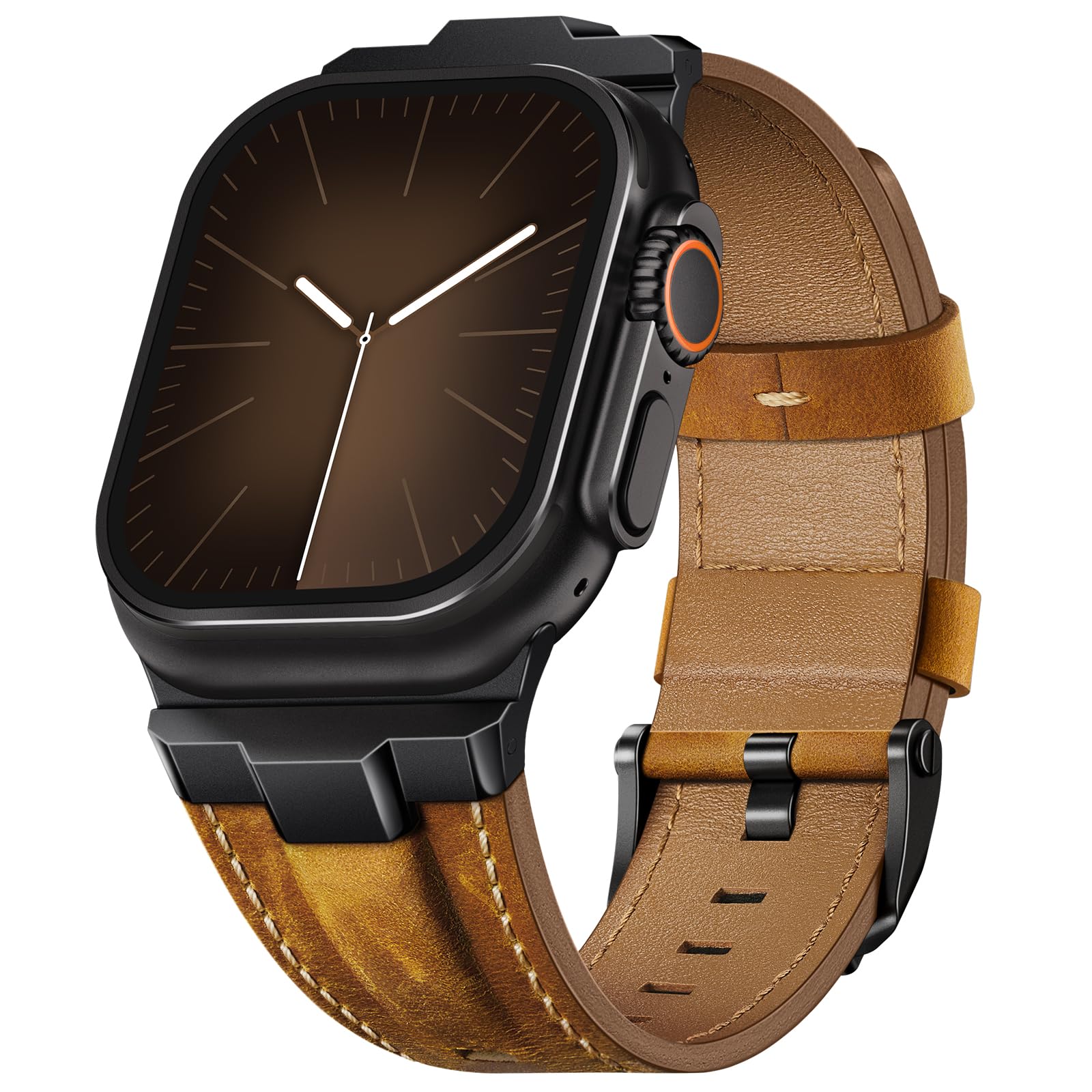 Leather bands Compatible With Apple Watch Ultra Band 49mm 46mm 45mm 44mm 42mm, Superior Genuine Leather Rugged Metal Connector Durable Strap for Men iWatch Ultra3 2 1,Series 11 10 9 8 7 6 5 4 3 SE3 SE