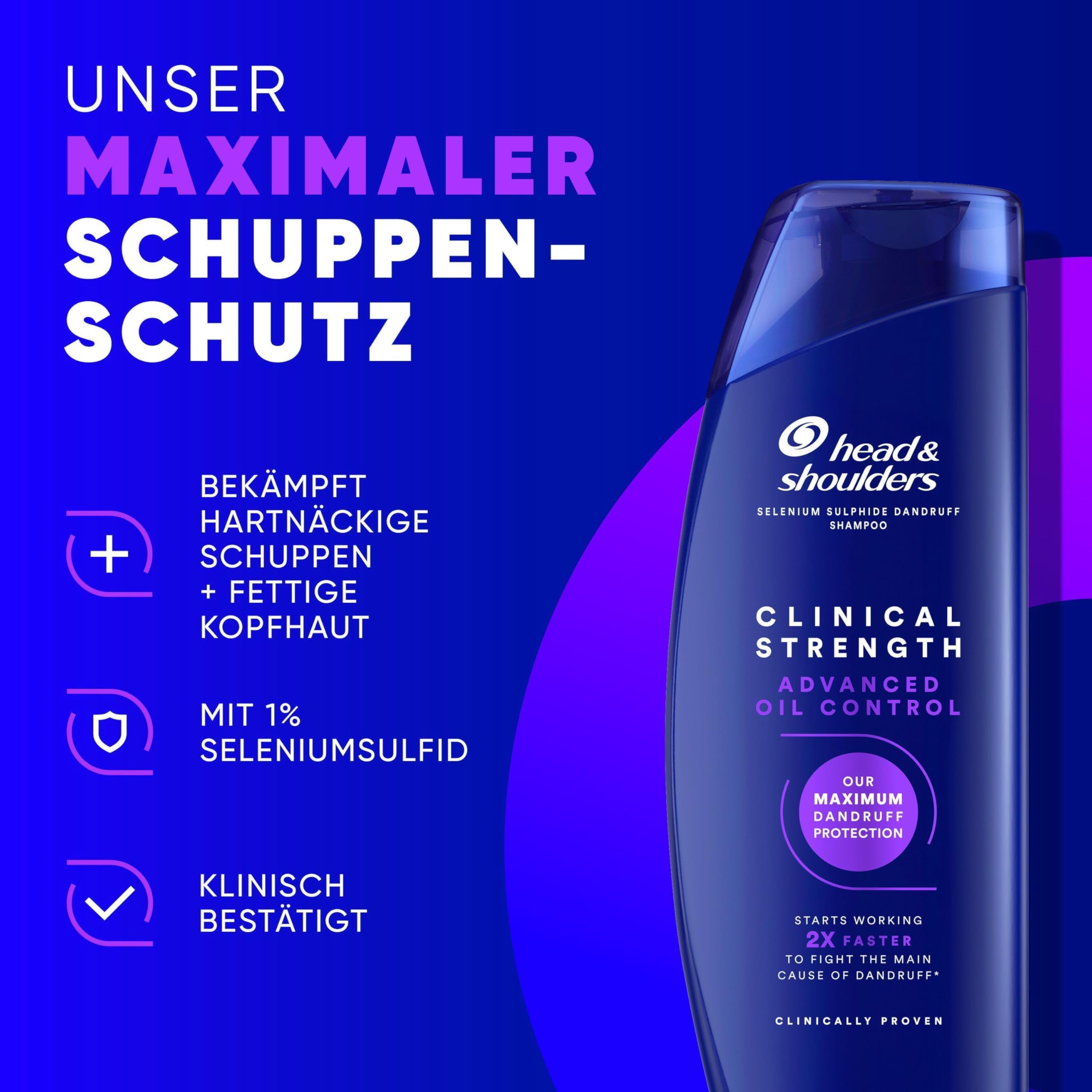 Head & Shoulders Advanced Oil Control Anti-Schuppen Shampoo mit Selensulfid 400ml, Clinical Strength, Bekämpft Hartnäckige Schuppen und Überschüssiges Öl mit Frischem Zitrusduft 2