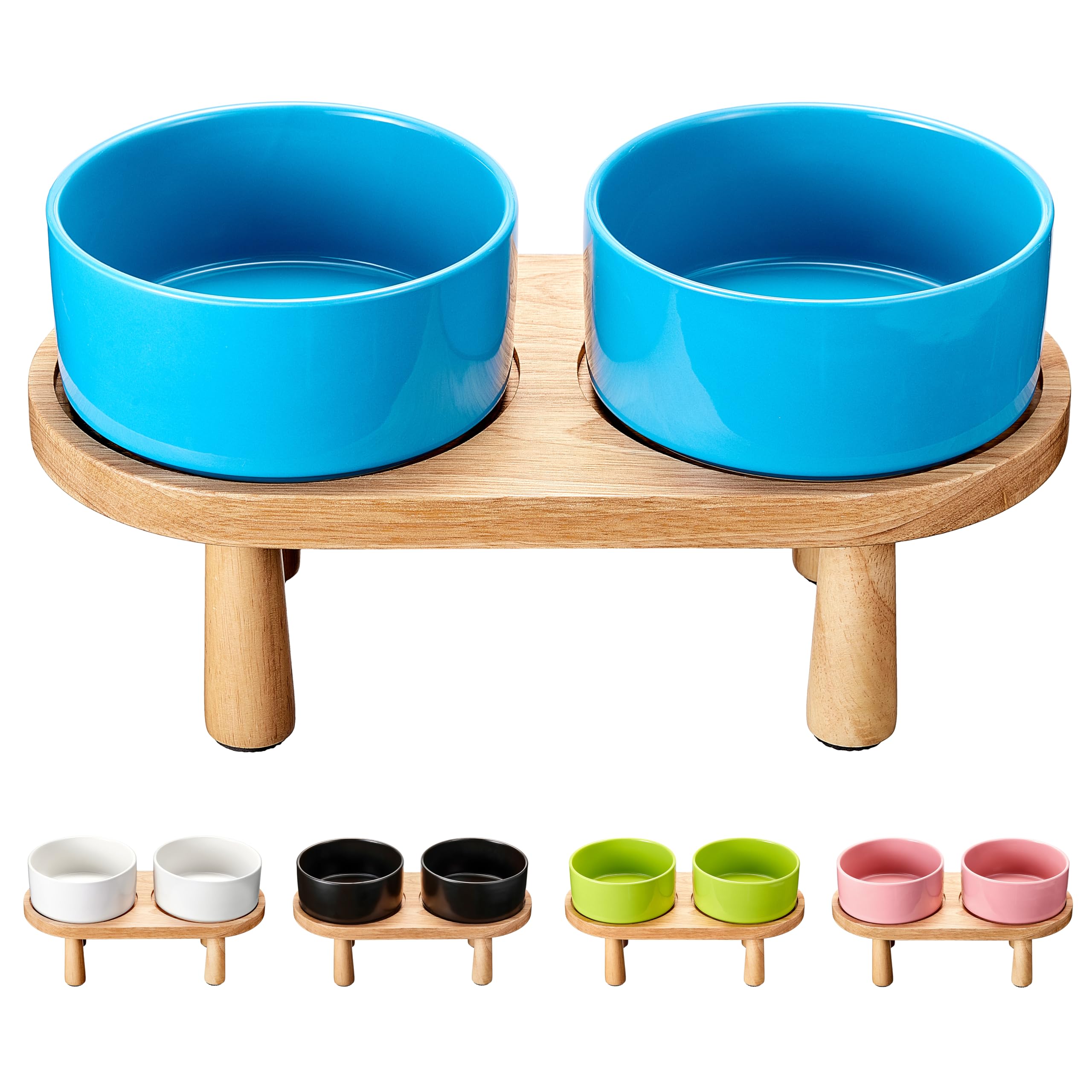 Photo 1 of MOPANG Ceramic Elevated Dog Bowls, Pet Food and Water Bowl Set for Large Dogs, 7.5 Cups Dog Bowls Raised with Wood Stand, 61OZ, Blue