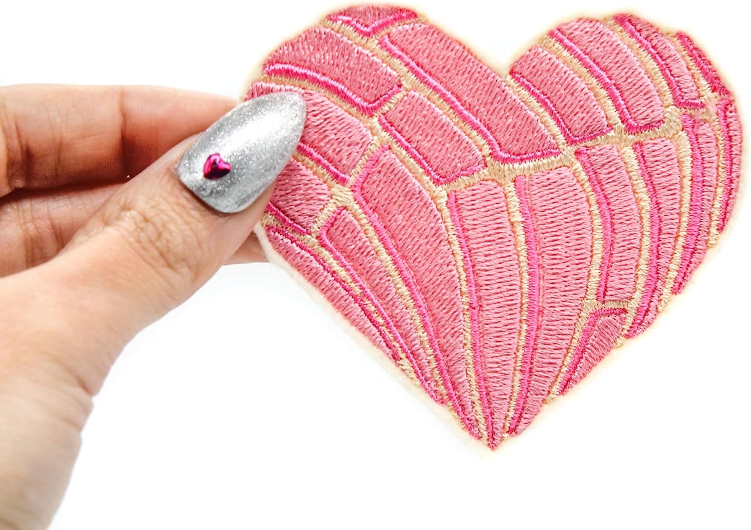 Mixed Media - Pink Concha Pan Dulce Heart Iron On Embroidered Patch