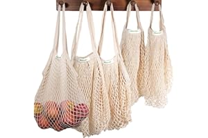 meetall 5 Pack Reusable Mesh Grocery Bags Net Produce Bags Cotton String Chic Tote Shopping Bags with Sturdy Handle