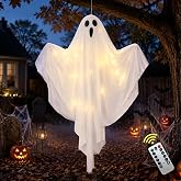 Lifnatty Halloween Decorations Outdoor Indoor, 4 FT Lighted Hanging Ghost with Timer, 8 Lighting Modes &amp; 2 Brightness Levels, Halloween Ghost Decor for Porch, Yard, Tree, Haunted House
