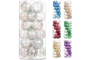 AMS 2.76"/24ct Shatterproof Clear Plastic Christmas Ball Ornaments Decorative Xmas Baubles Set with Stuffed Delicate Decorations for Wedding,Thanksgiving,Party(70mm, Iridescent)