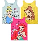Disney Princess Cinderella Belle and Ariel Girls 3 Pack Tank Top for Toddler and Little Kids