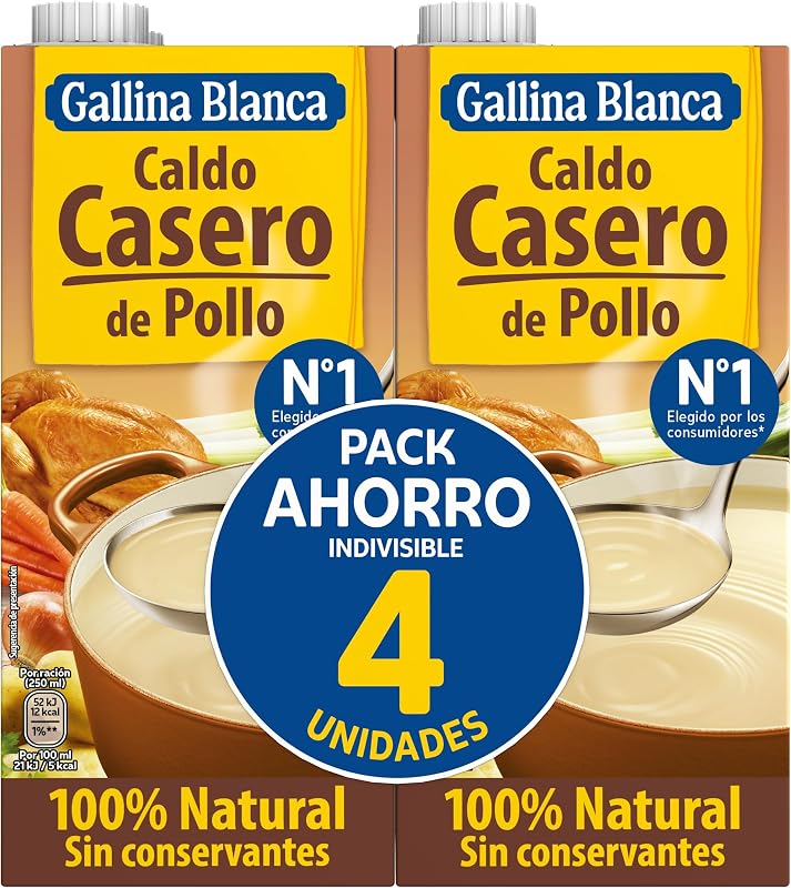 Caldo Casero de Pollo, 1L, 100% Natural Paquete de 4