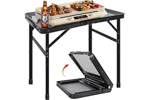 HPC DEC R OUR HAPPY PLACE HPC Decor Folding Grill Table-Camping Table with Mesh Desktop,Portable Picnic Table with Carry Handle,27/56cm Height Adjustable Metal Table-Outdoor Grill Table,Folding Table for Outside Inside Use.